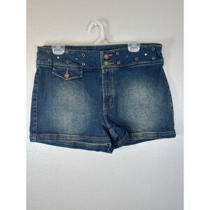 Y2K Route 66 Denim Shorts Size 14 Blue Wash Studded‎ High Waist Retro NWOT